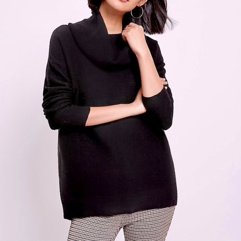 MARY SQUARE Slouchy Black Soft Cozy Loose Fitting Oversized Cowlneck Sweater Top